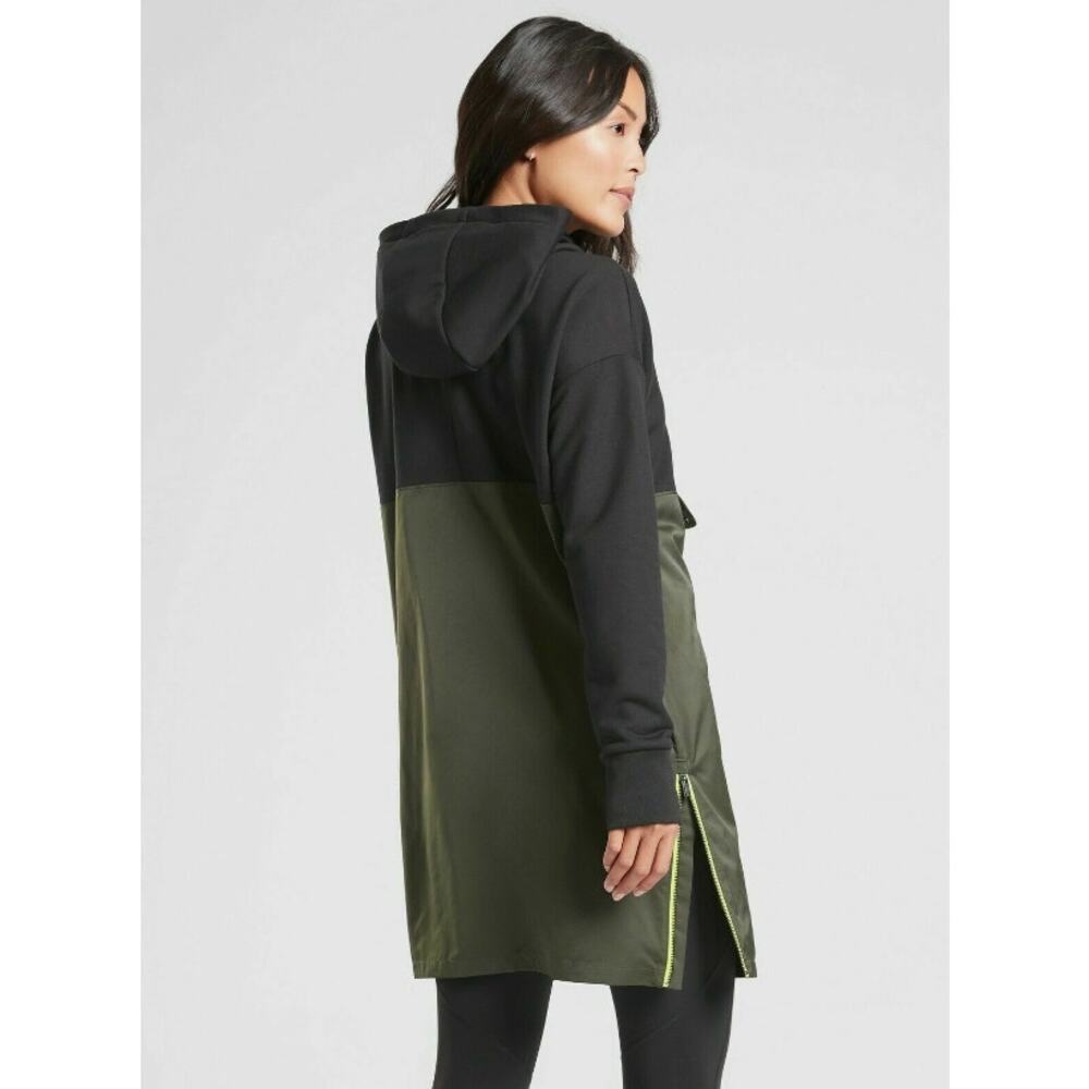 NWOT Athleta XS Radiant Hybrid Dress Hoodie Jacket Black Travel Black Neon Green